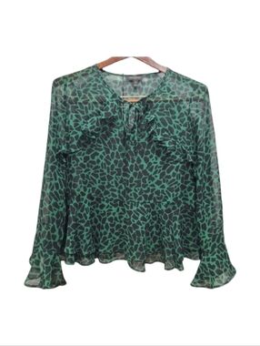 ✨2/$25 Banana Republic Animal Print Women's green loose blouse Officecore